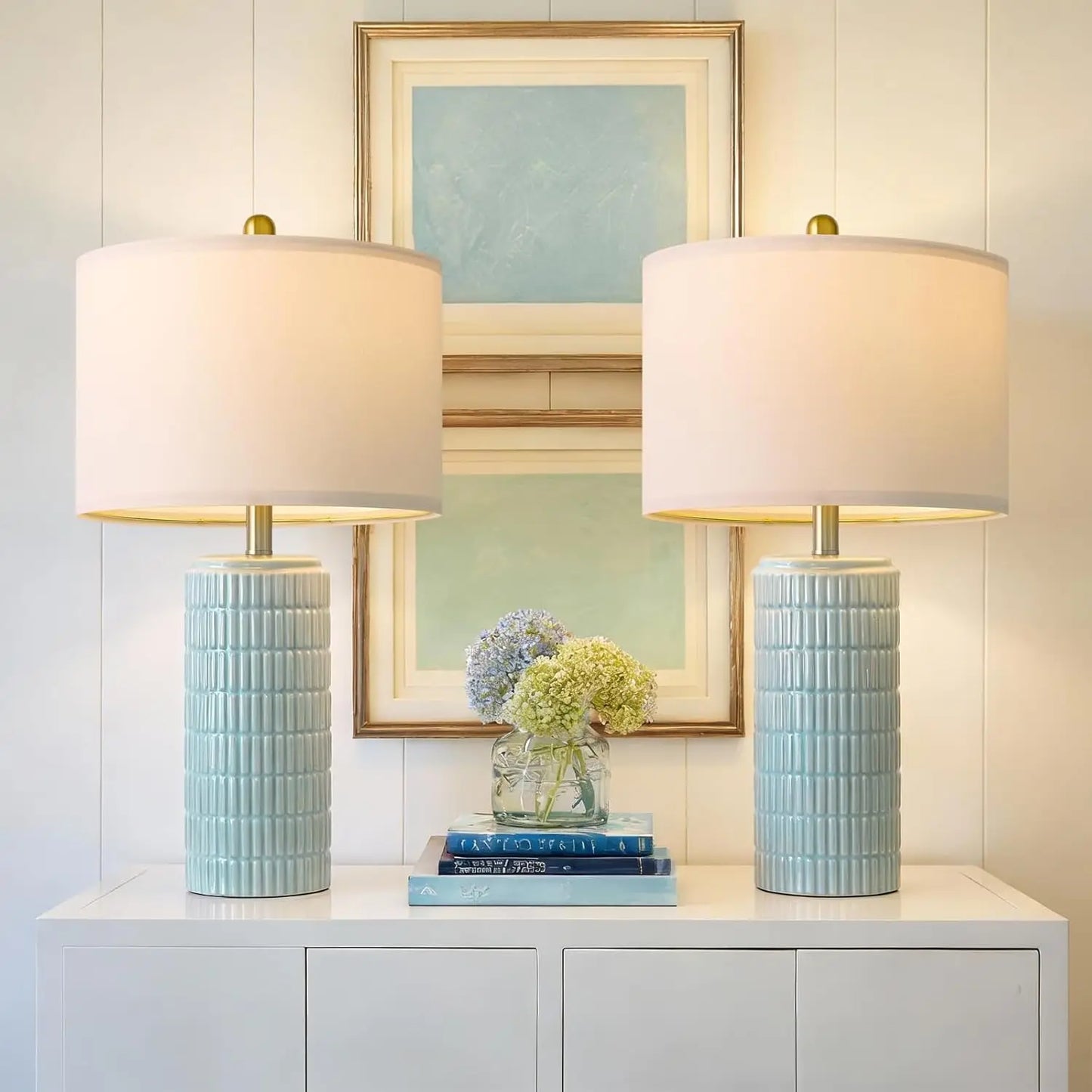 23" Light Blue Table Lamps Set Of 2