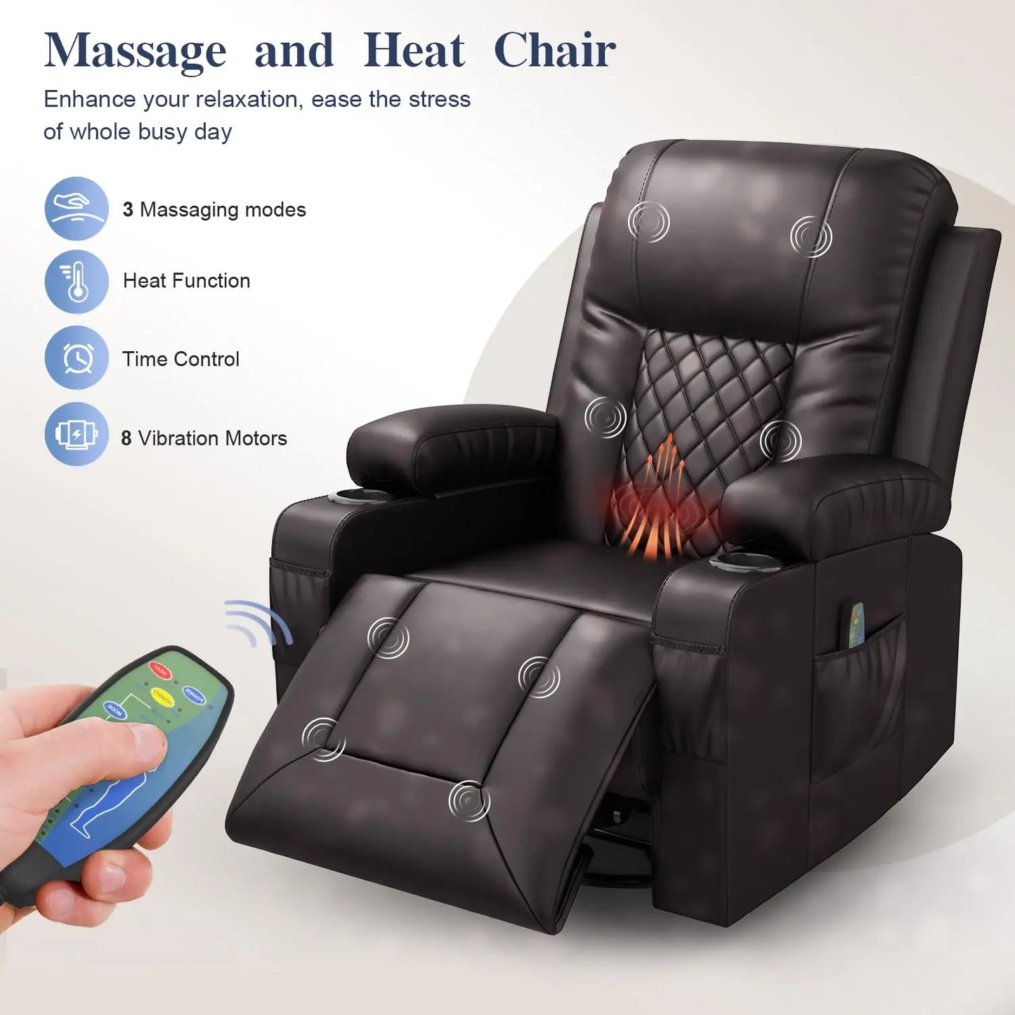 Heated Massage Recliner Chair 360 Swivel