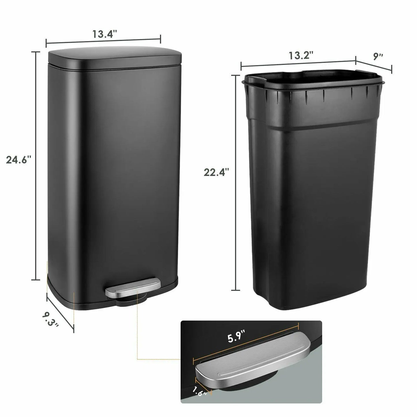 Rectangular Trash Can Soft-Close Foot Pedal