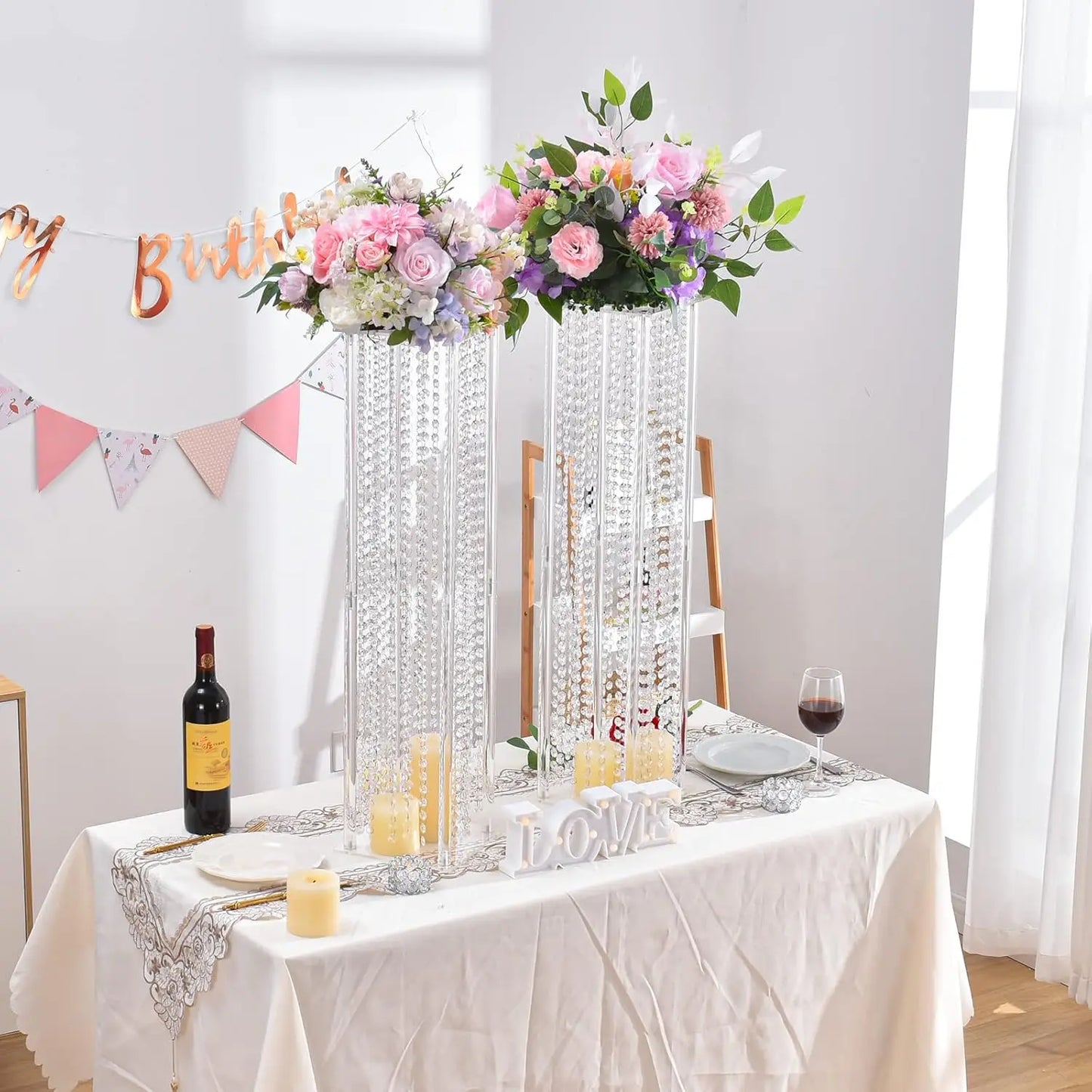 8PCS Acrylic Flower Stand with Crystals Beads