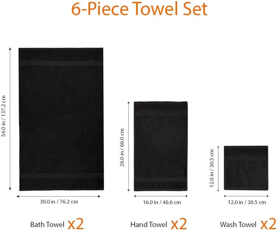 6 Piece Oversized 100% Cotton Bathroom Towel Set