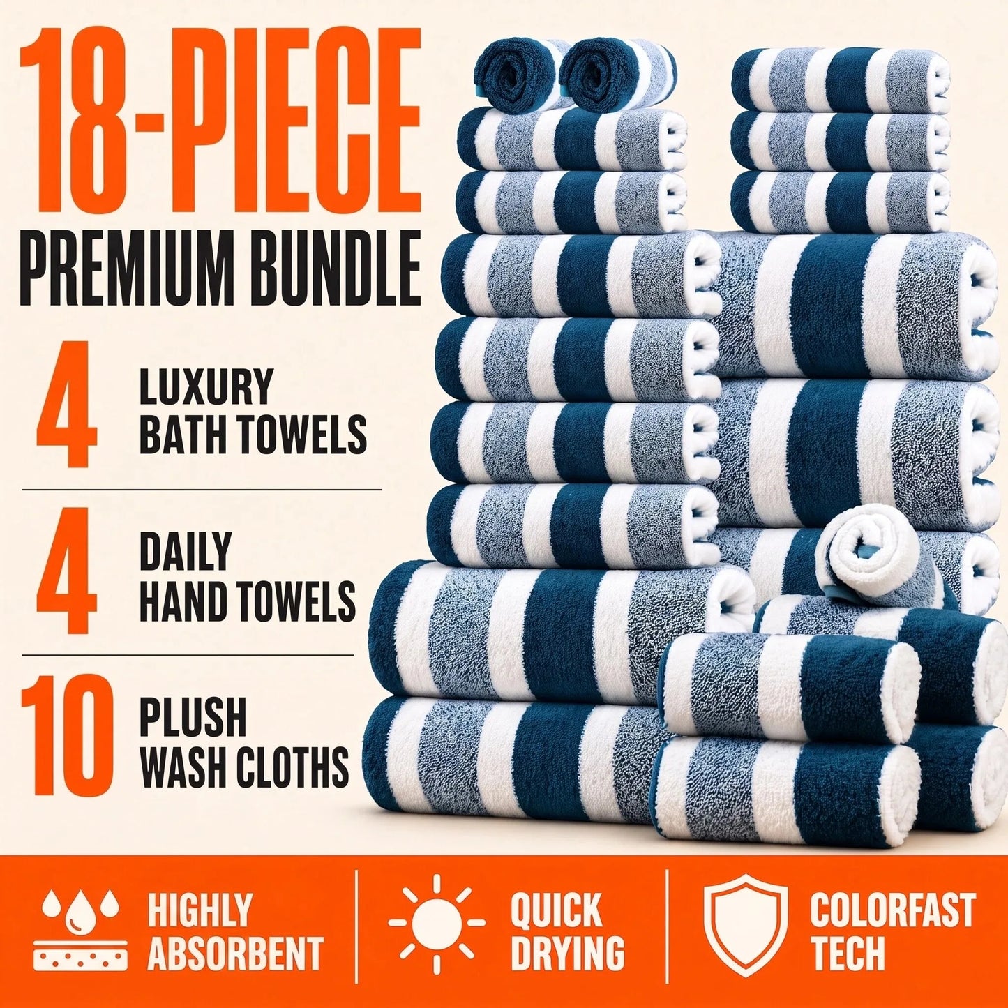 18pcs Luxury Bath Towels Set