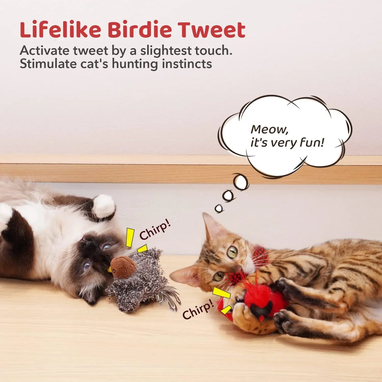 2 Interactive Cat Toys With Chirping Birds,