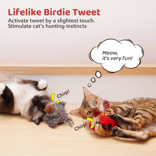 2 Interactive Cat Toys With Chirping Birds,