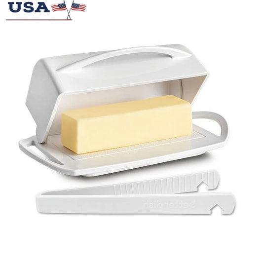 Butter Dish Flip Top Lid Toaster Tongs