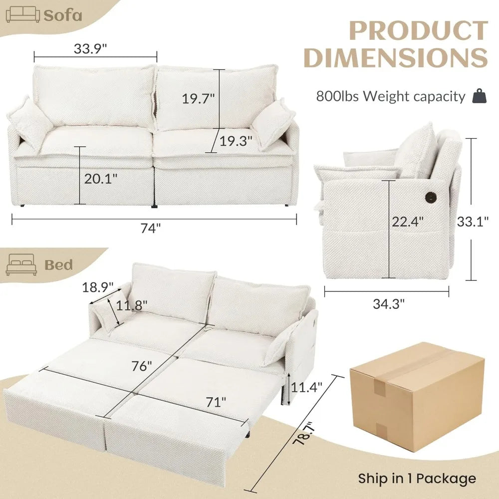 Customized 74" King Convertible Sleeper Sofa Bed