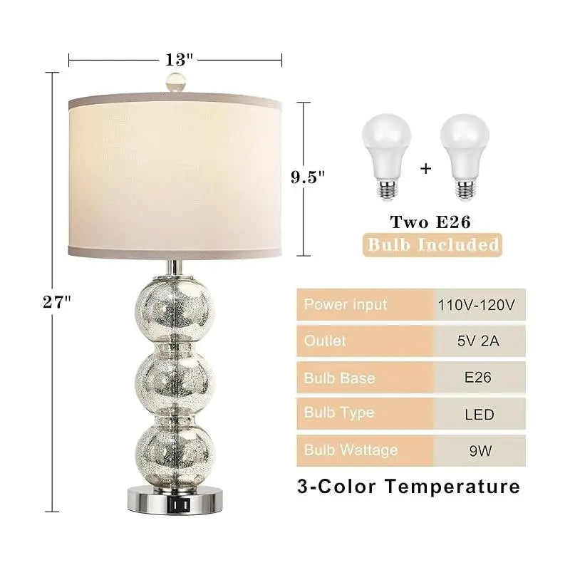Set of 2 -27" Tall Glass Triple-Sphere Table Lamps