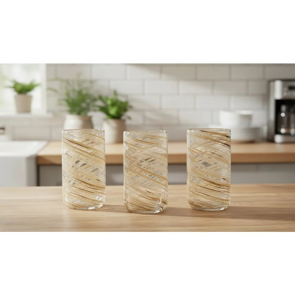 Set Of 4 Honey Swirl Highball Glasses