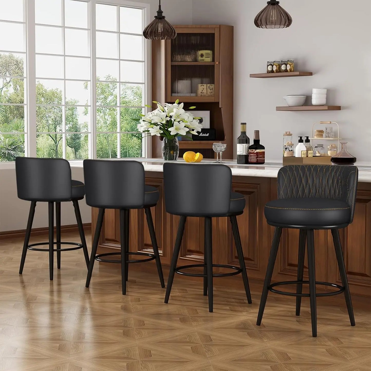 Bar Stools Set of 4, 27" Tufted Modern Counter Height Bar Stools
