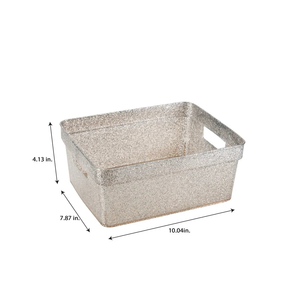 3 Pack Small Rectangle Glitter Storage Baskets