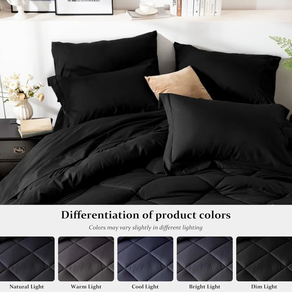 Comforter Set Black - Bed In A Bag King Size 8 Pieces