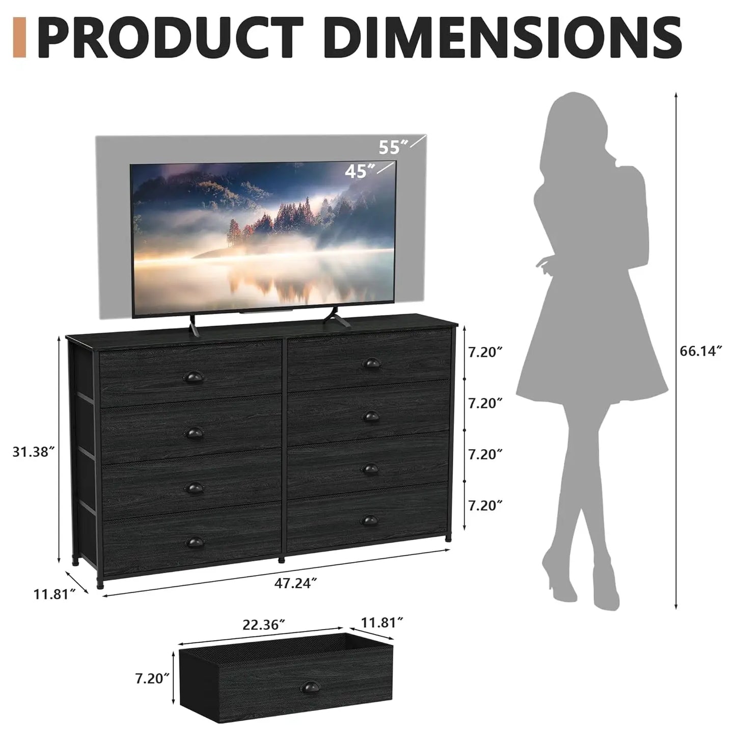 Wide Dresser with 8 Fabric Drawers