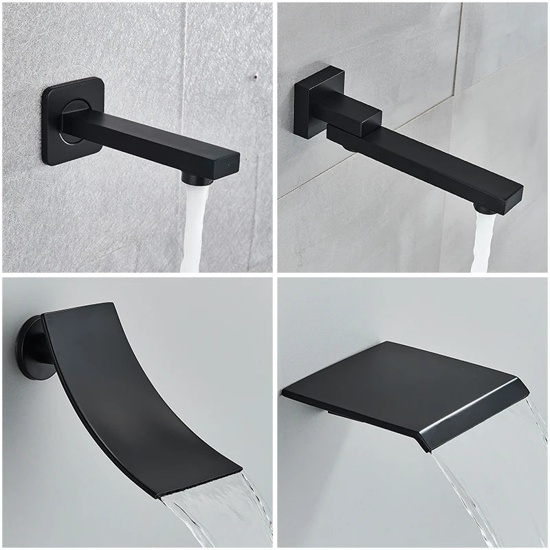 Black Concealed Shower System Rain Waterfall