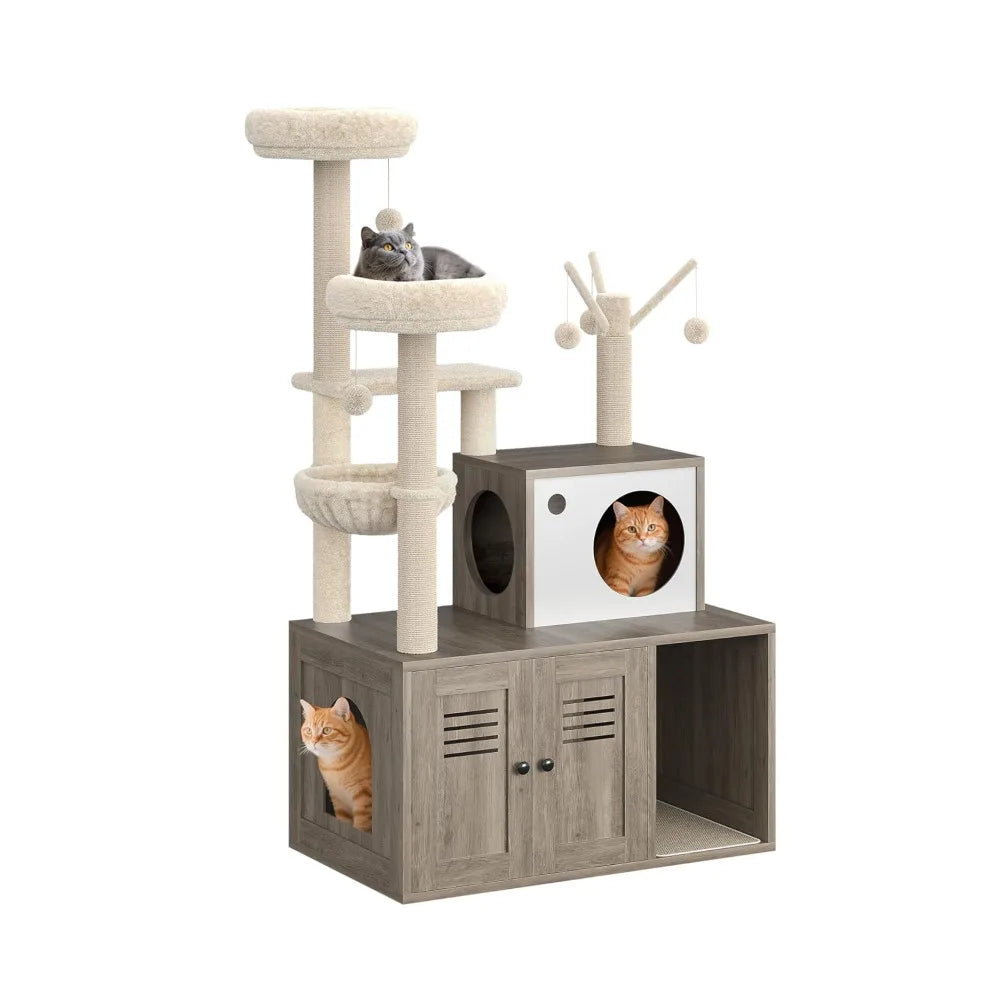 Cat Tower with Litter Box Enclosure, 2-in-1 Modern Cat Tree