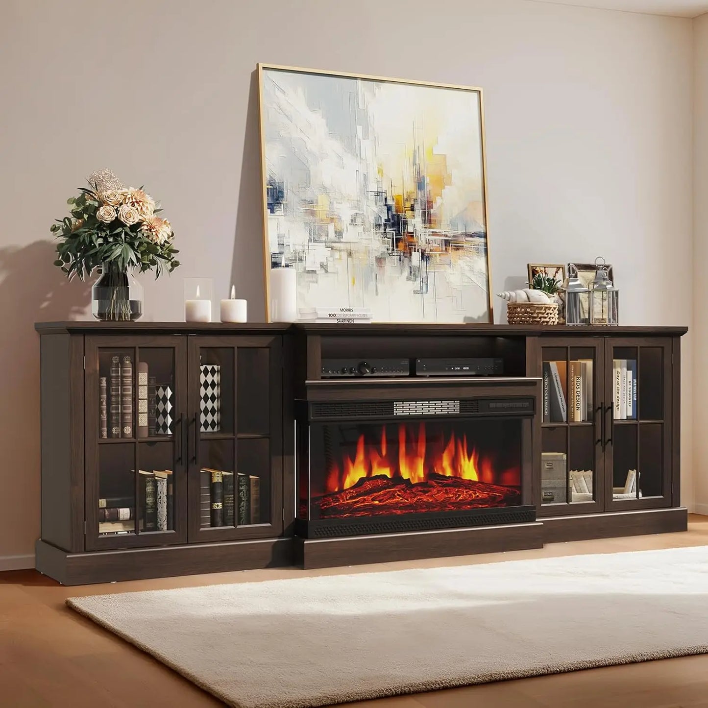 98" Farmhouse TV Stand With 36" Fireplace