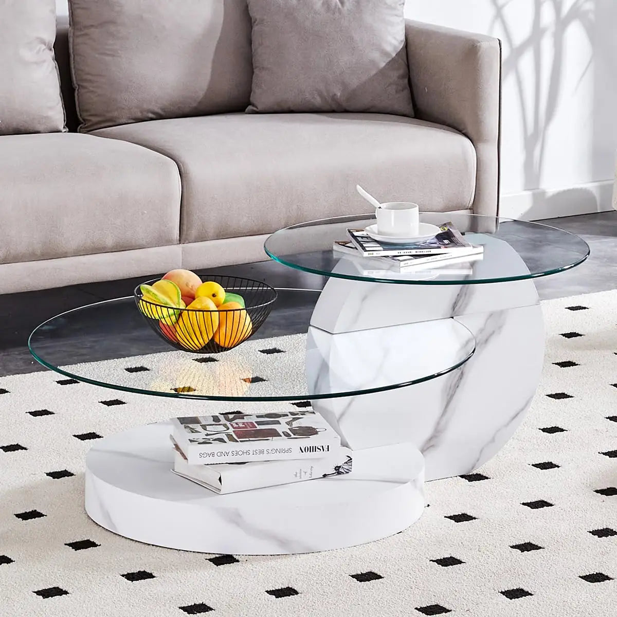 42" 3-Tier Round Glass Coffee Table