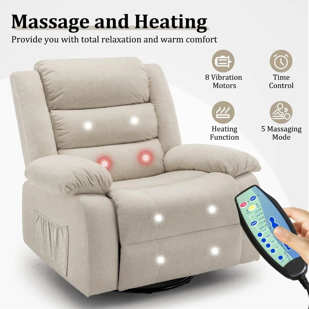 Recliner Rocking  Chair, Massage And Heat,360°Swivel