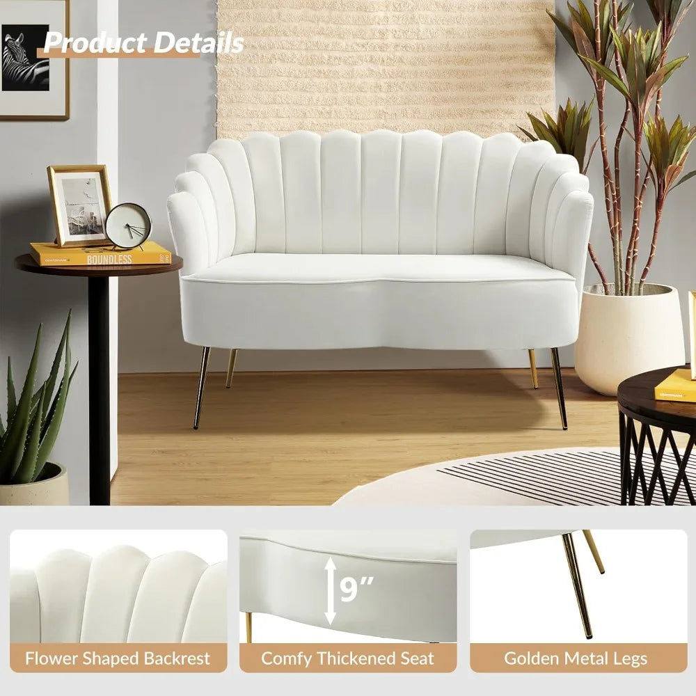 Modern Velvet Loveseat Sofa with Flower Shaped