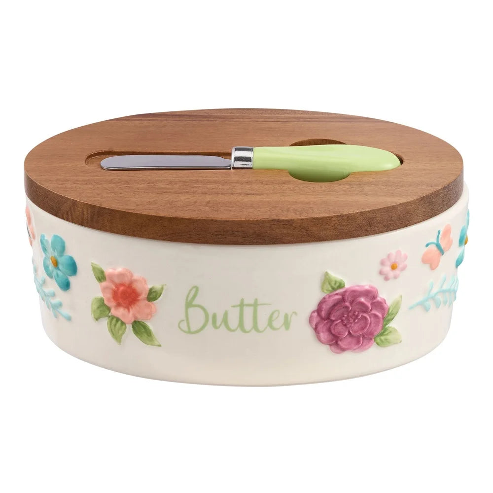 Painted Meadow Butter Dish Set With Knife