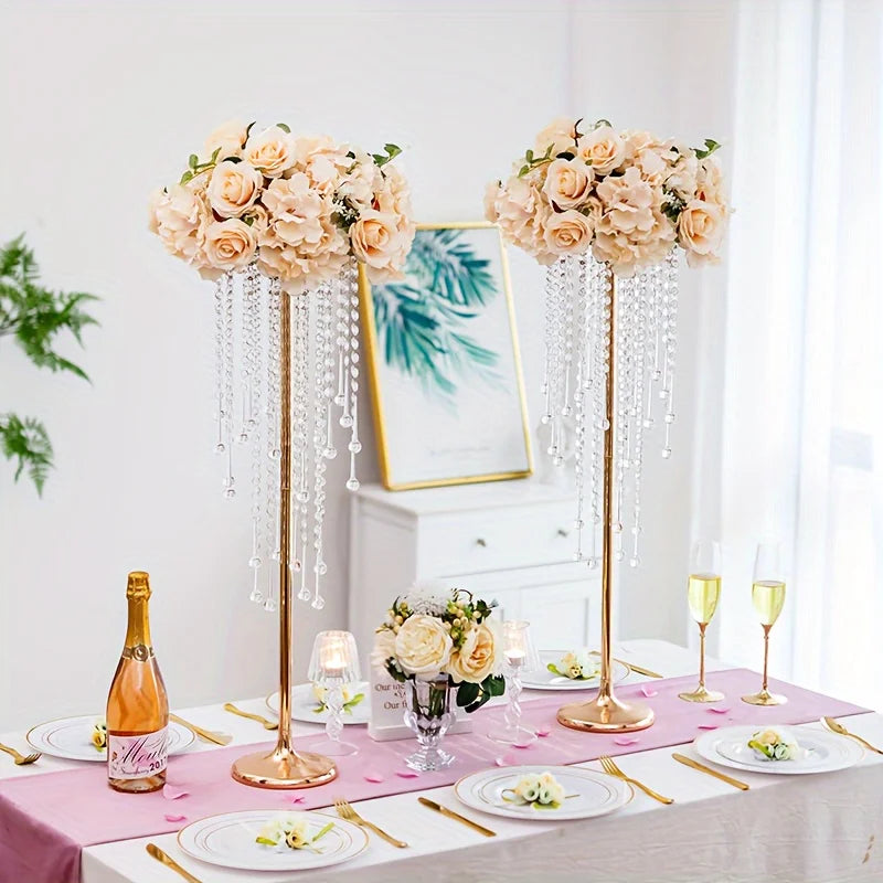 Set of Metal Gold Vases, Chandelier Crystal