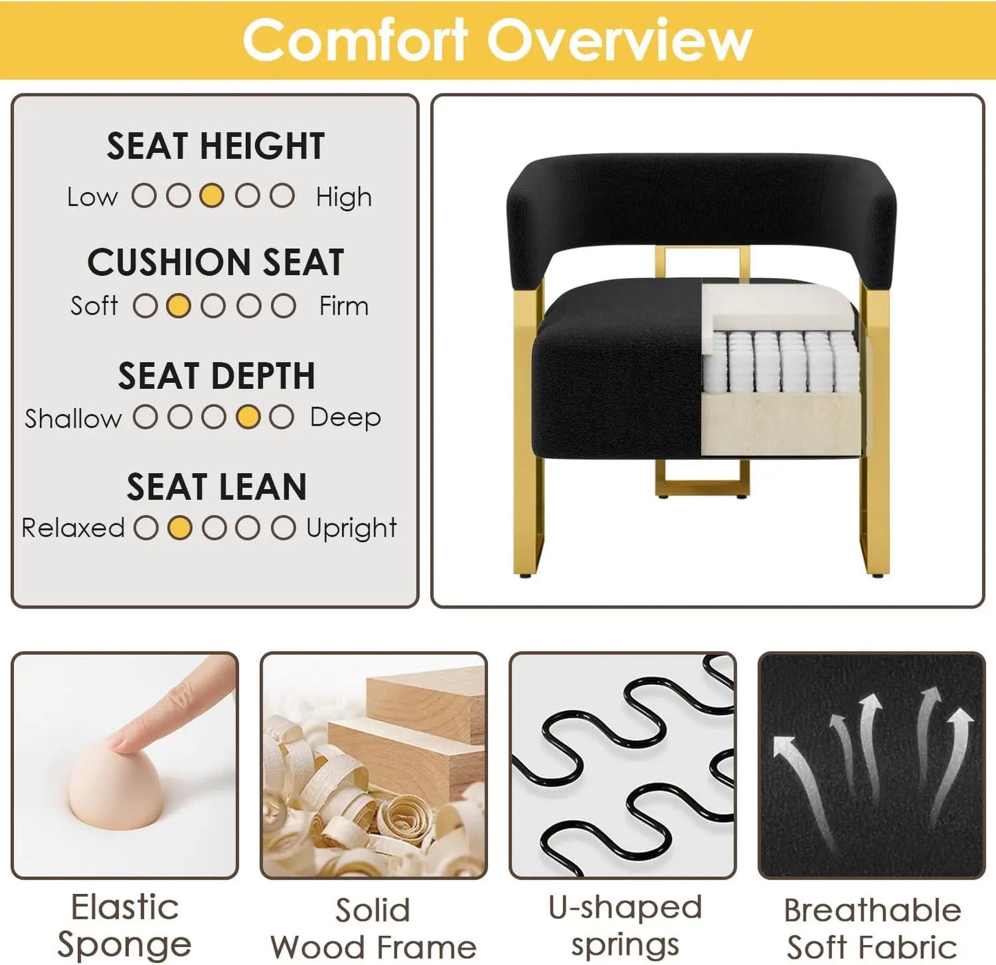 Modern Black And Gold Accent Chair Set of 2