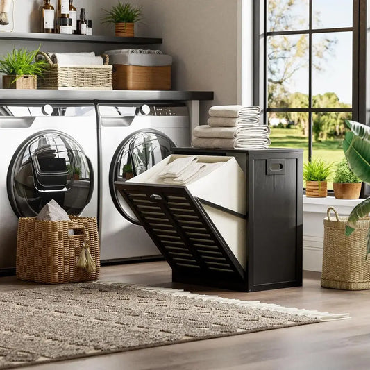 Bamboo Laundry Cabinet With Pull Out Removable Bag