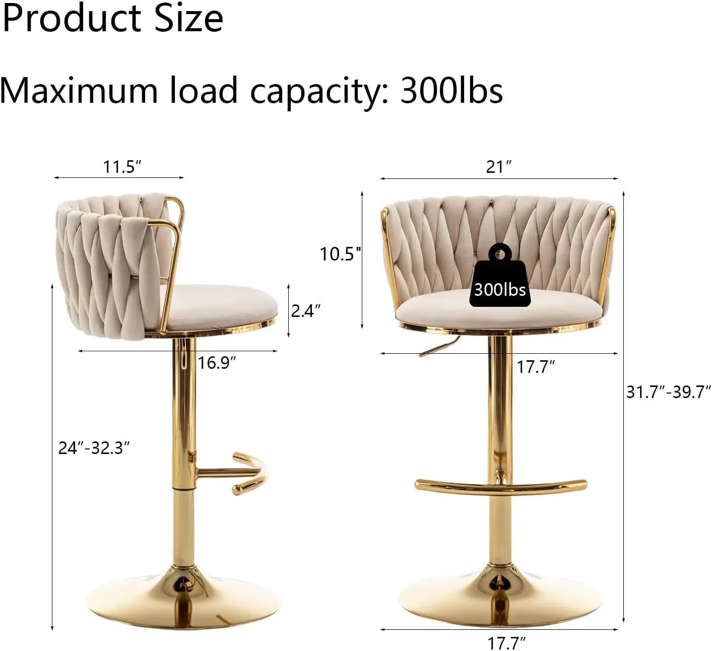 Gold Velvet Bar Stools Set of 3