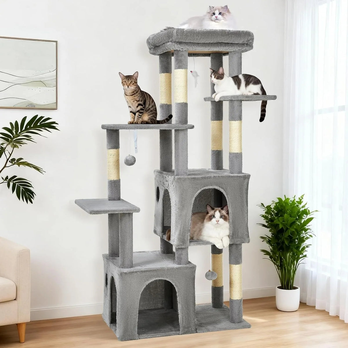 Large Cat Tree Tower with 7 Scratching Posts & 2 Cat Condos