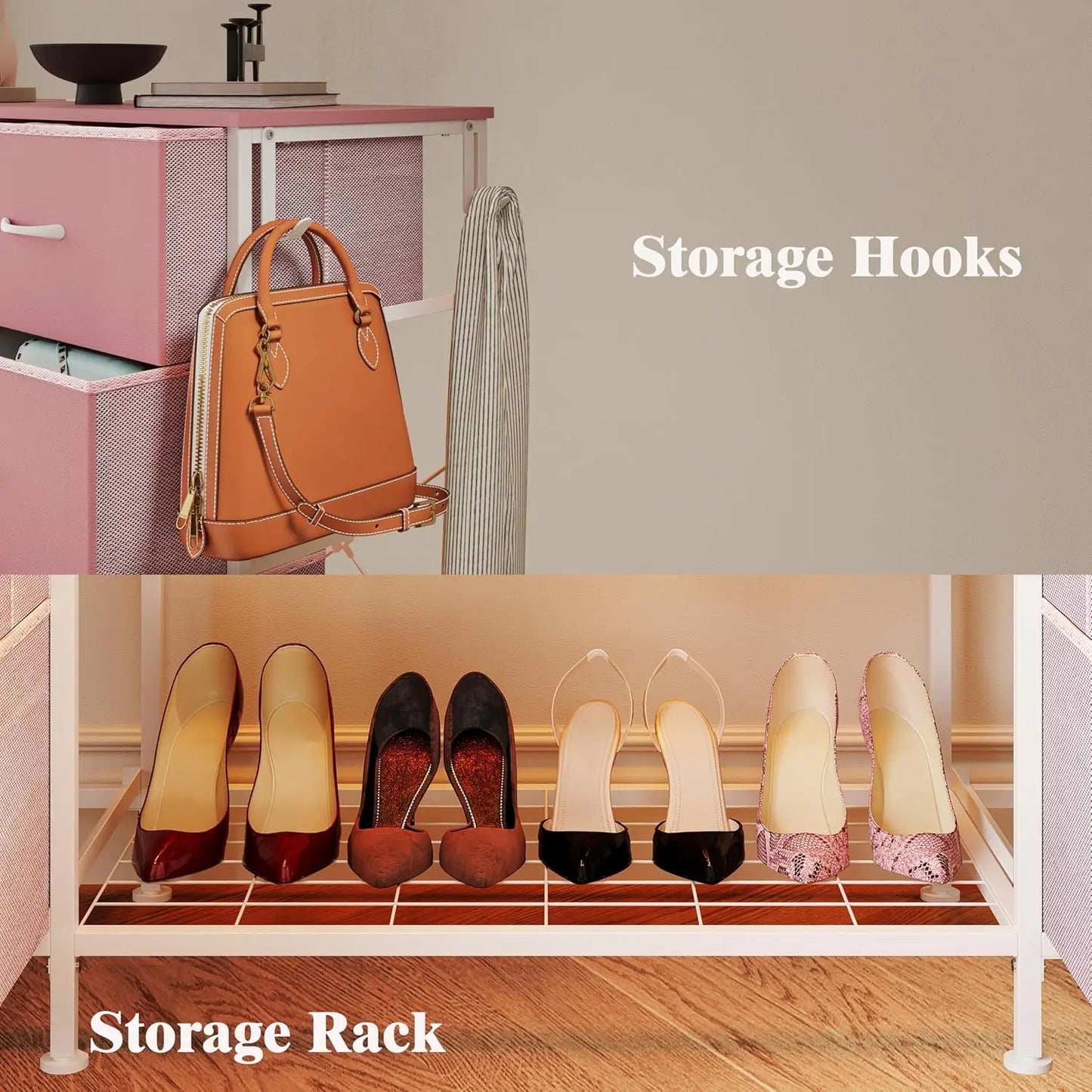 2-in-1 Dresser With Hanging Rack,10 Drawers Dresser