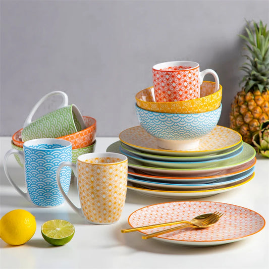16Pieces Porcelain Multi-Color Dinnerware Set