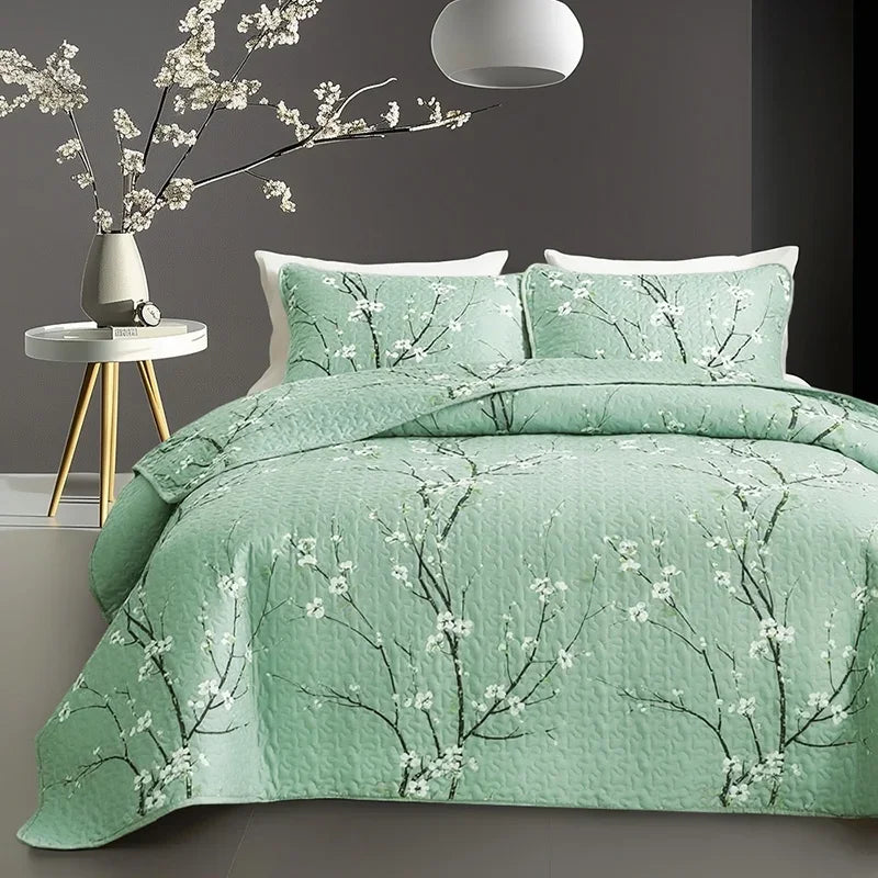 Multi-Color Fresh Plum Blossom Printed Quilted Quilt