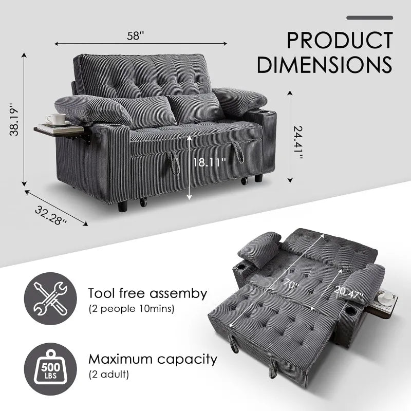 58in Sleeper Sofa Bed