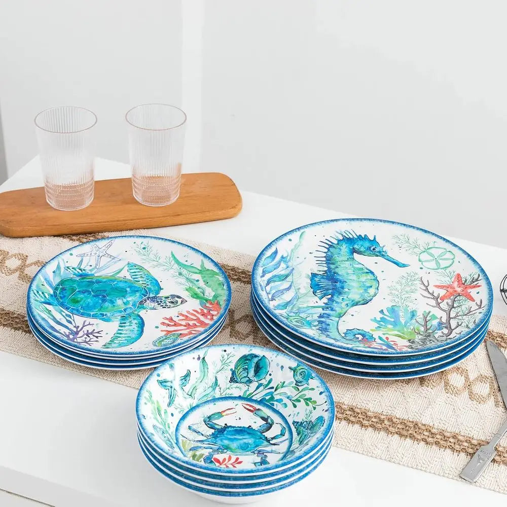 12-Piece Melamine Beach Dinnerware Set