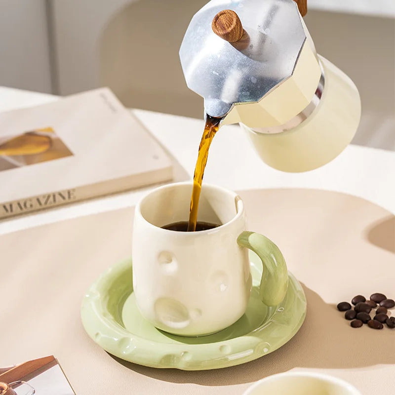 2Pcs Ceramic Pink Coffee Cup Saucer Set