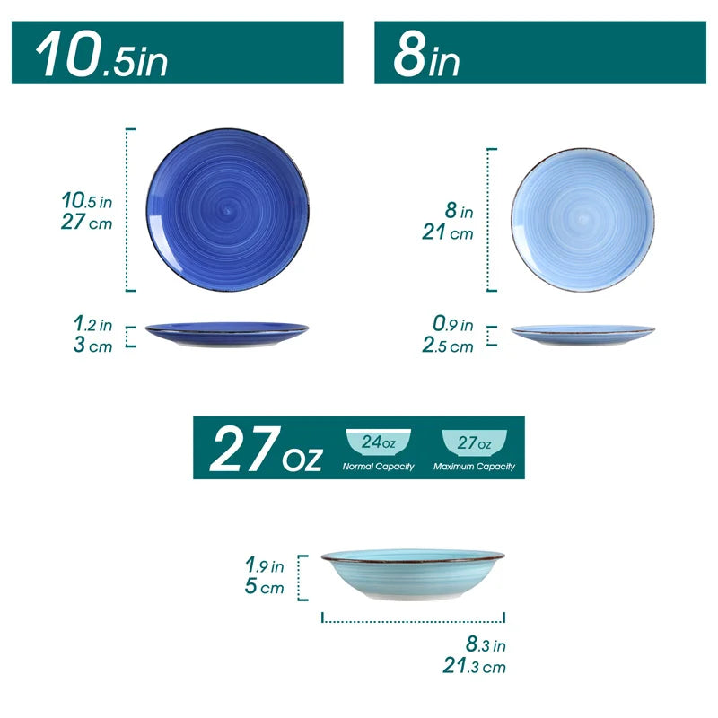 18Pcs Blue Green Ceramic Plates