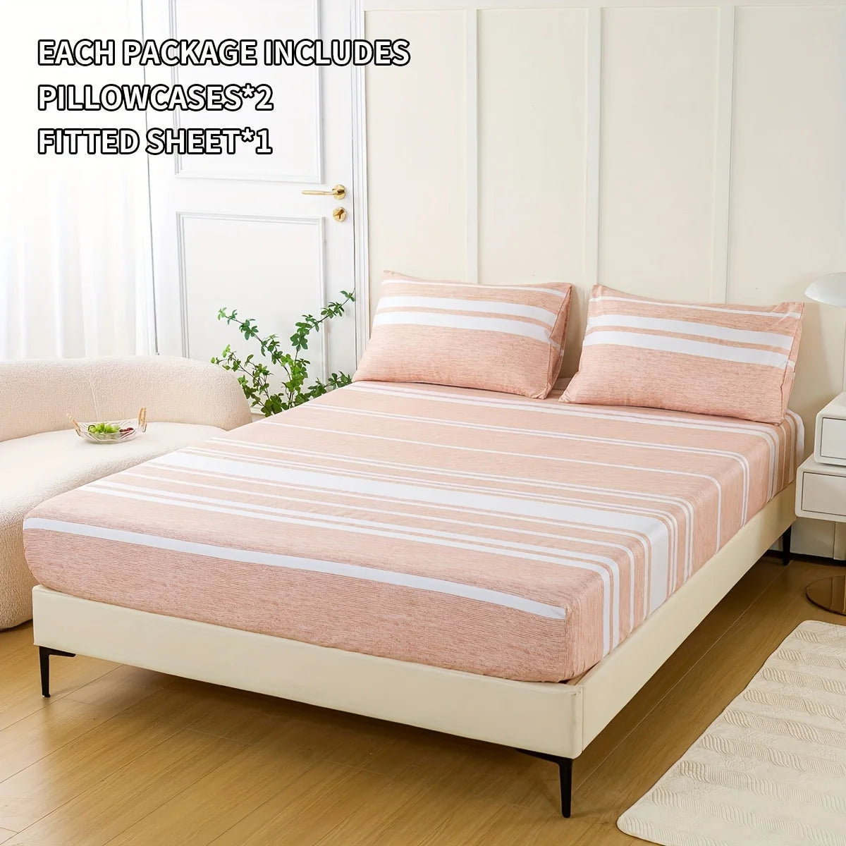 3-Piece Striped Fitted Sheet Set