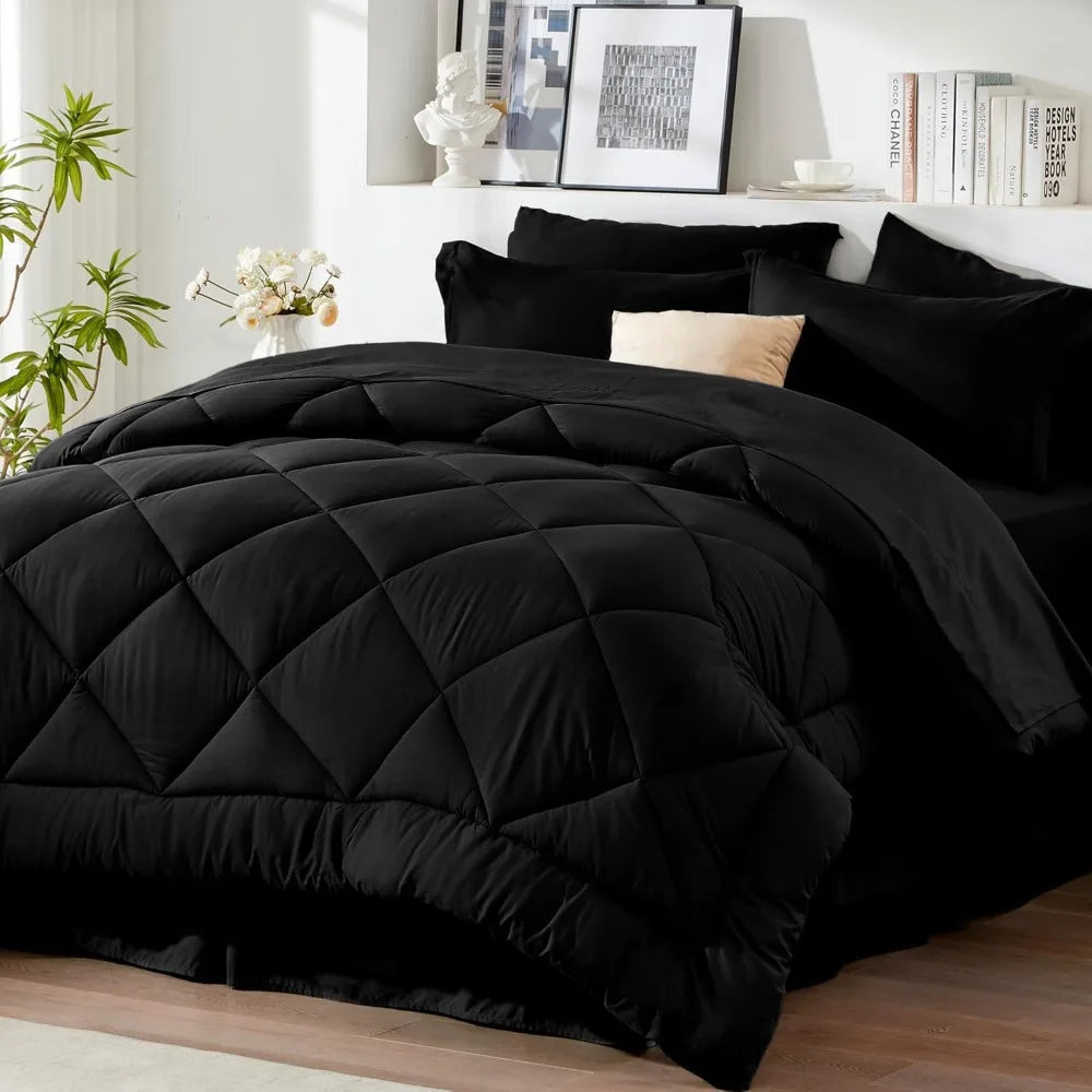 Comforter Set Black - Bed In A Bag King Size 8 Pieces