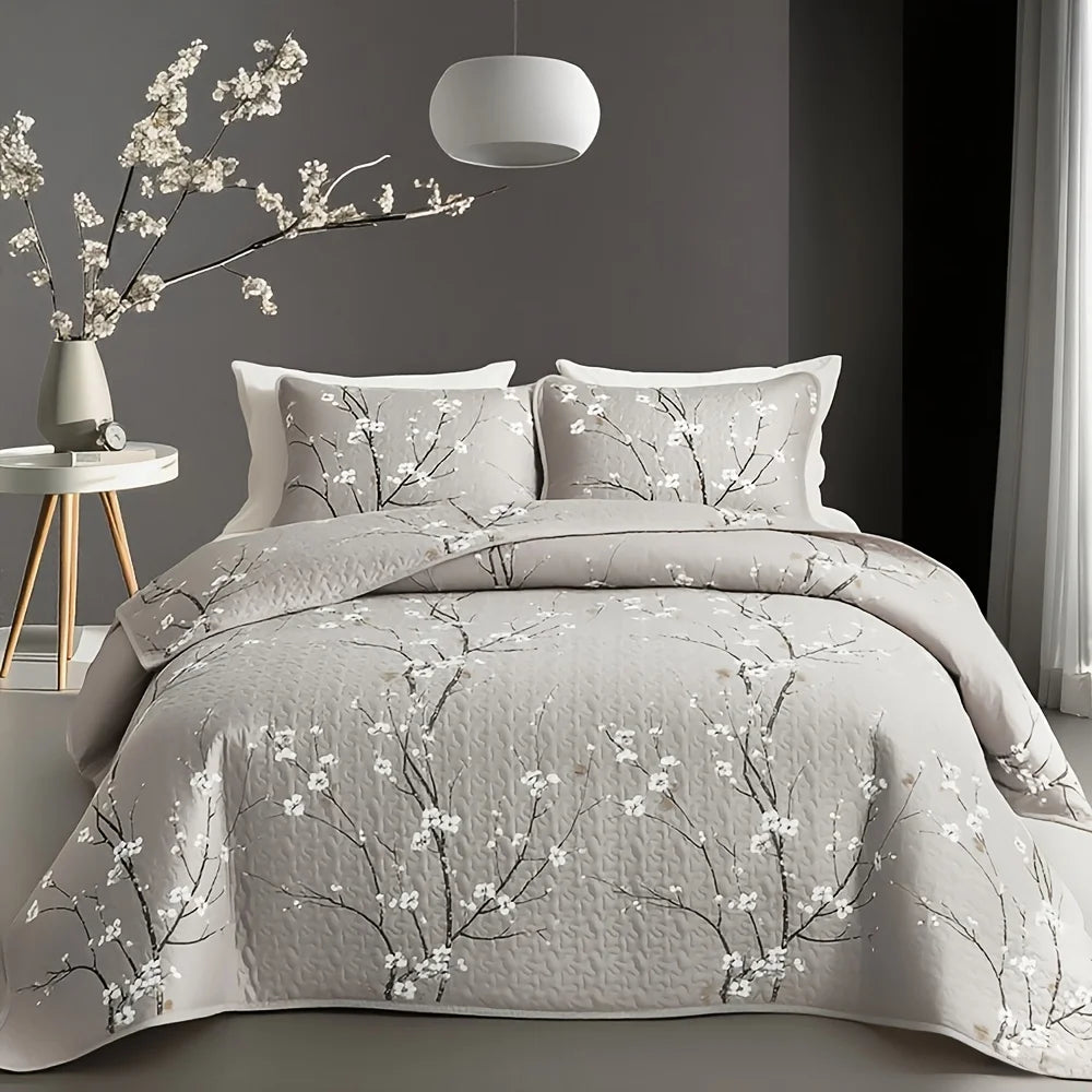 Multi-Color Fresh Plum Blossom Printed Quilted Quilt