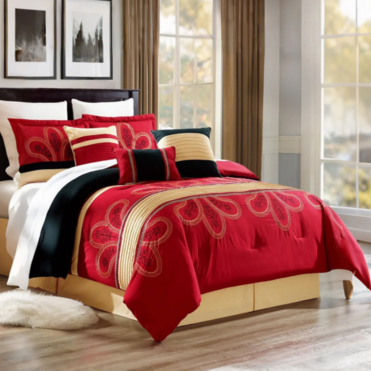 6 Pcs Patchwork Red Comforter Set