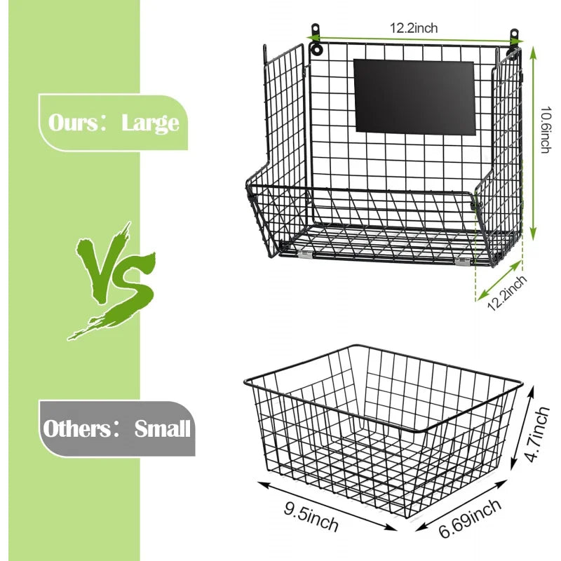 3 Tier Metal Wall Mount Basket W/Hooks & Chalkboards