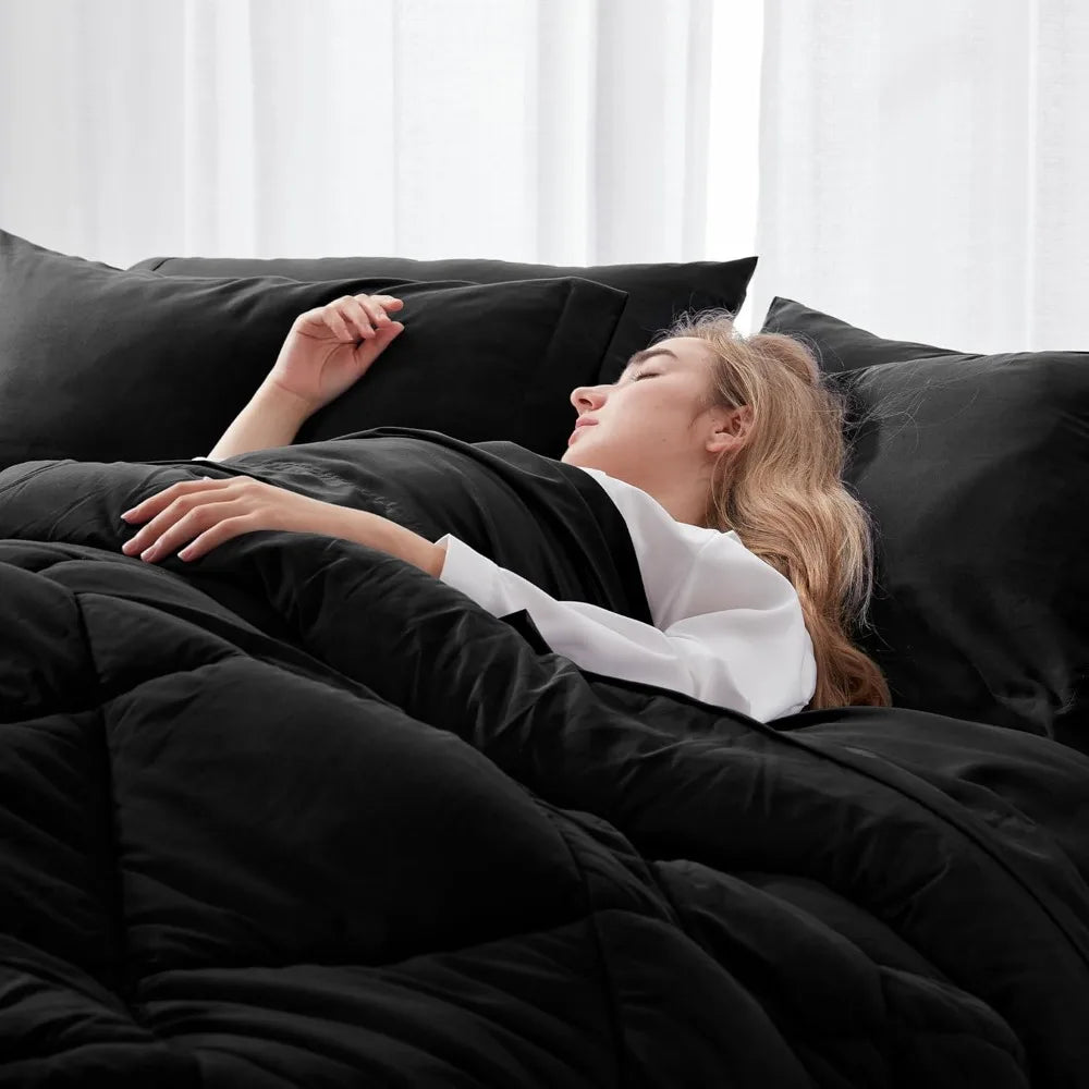 Comforter Set Black - Bed In A Bag King Size 8 Pieces