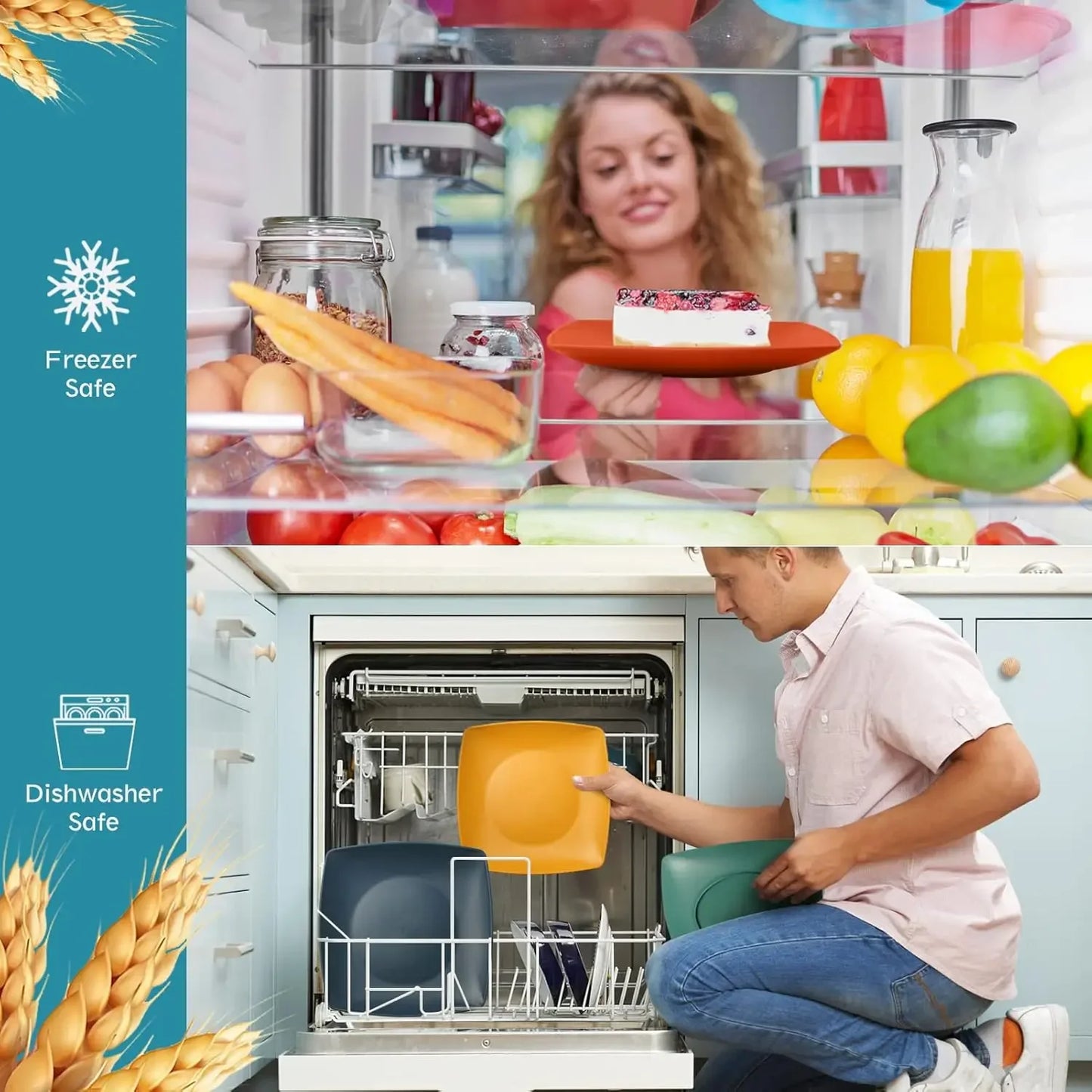 48-Piece Kitchen Plastic Square Dinnerware Set