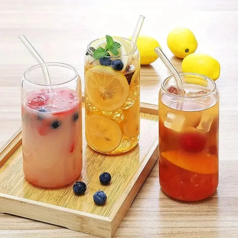 18.6oz Drinking Glasses With Bamboo Lids/Glass Straw