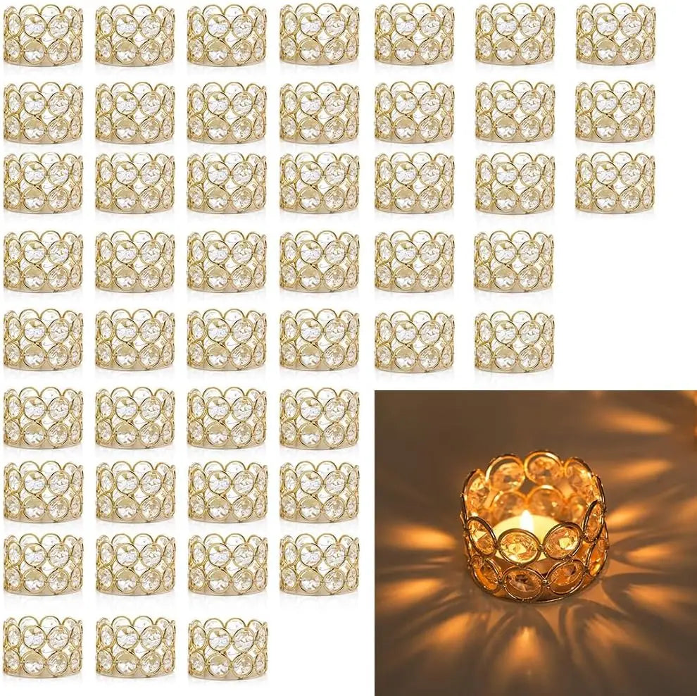 48PCS Gold Crystal Tea Light Candle Holders