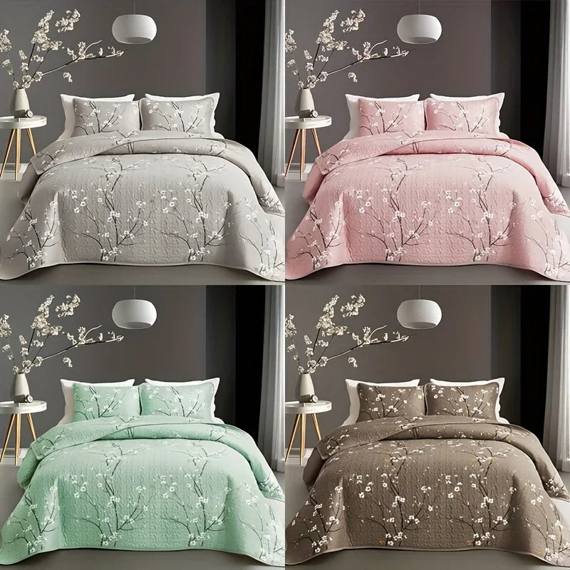 Multi-Color Fresh Plum Blossom Printed Quilted Quilt