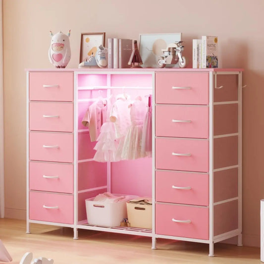 2-in-1 Dresser With Hanging Rack,10 Drawers Dresser