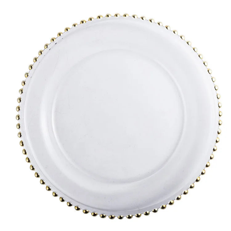 Golden Beads Round Glass Plate