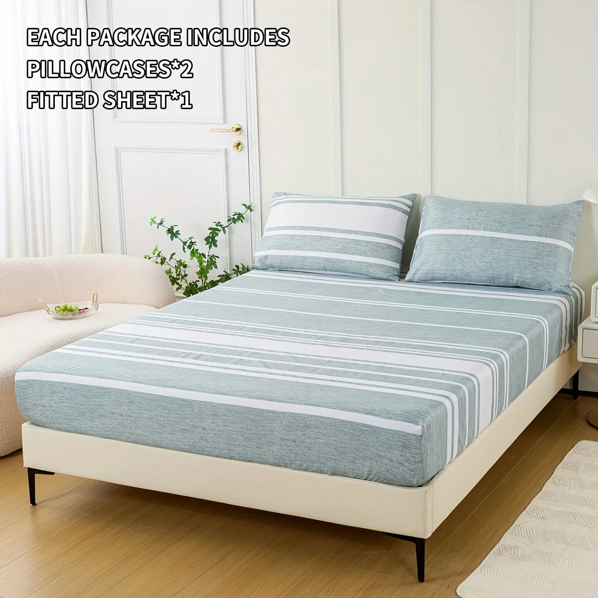 3-Piece Striped Fitted Sheet Set