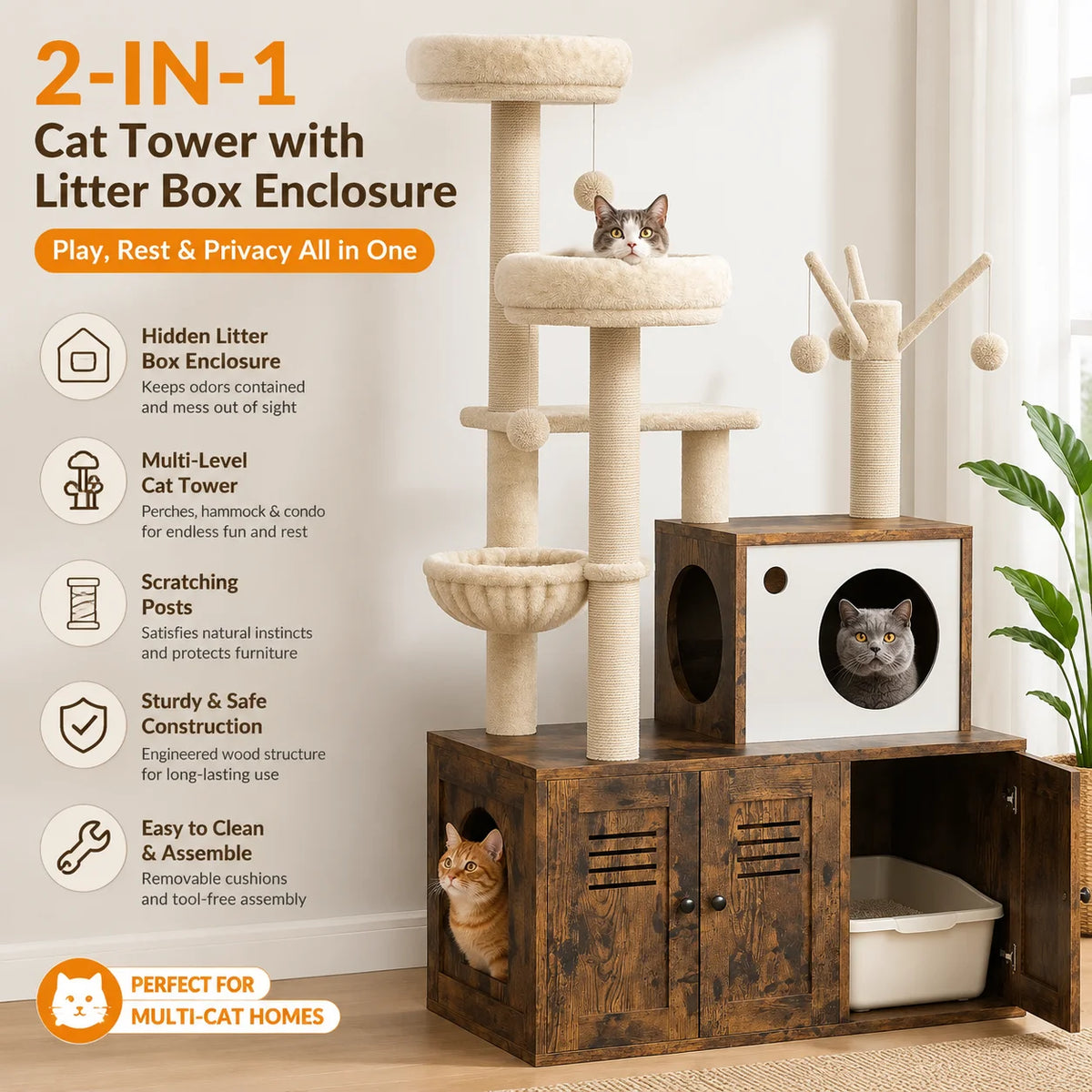 Cat Tower with Litter Box Enclosure