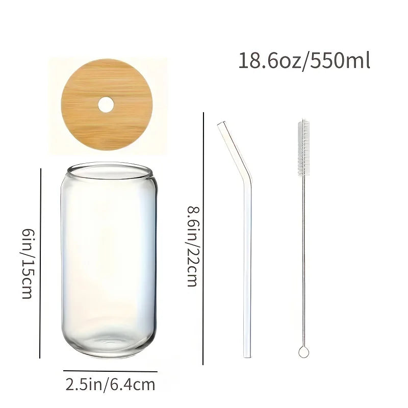 18.6oz Drinking Glasses With Bamboo Lids/Glass Straw